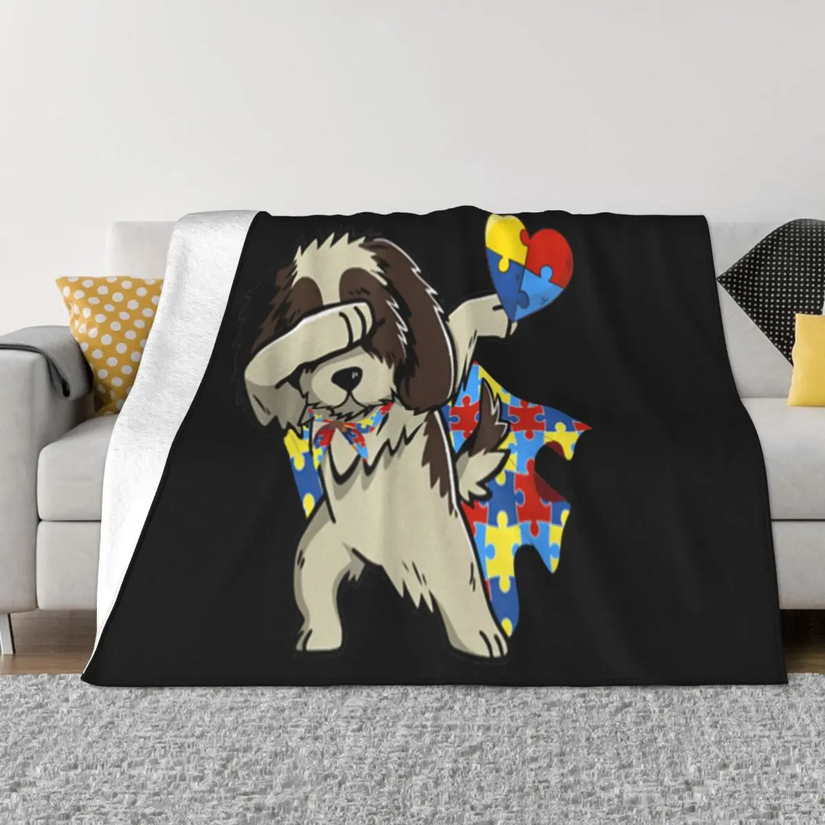 Cute Dabbing Shih Tzu Dog Autism Awareness Gifts More Colors Chinese Style Youth Street Style Throw Blanket