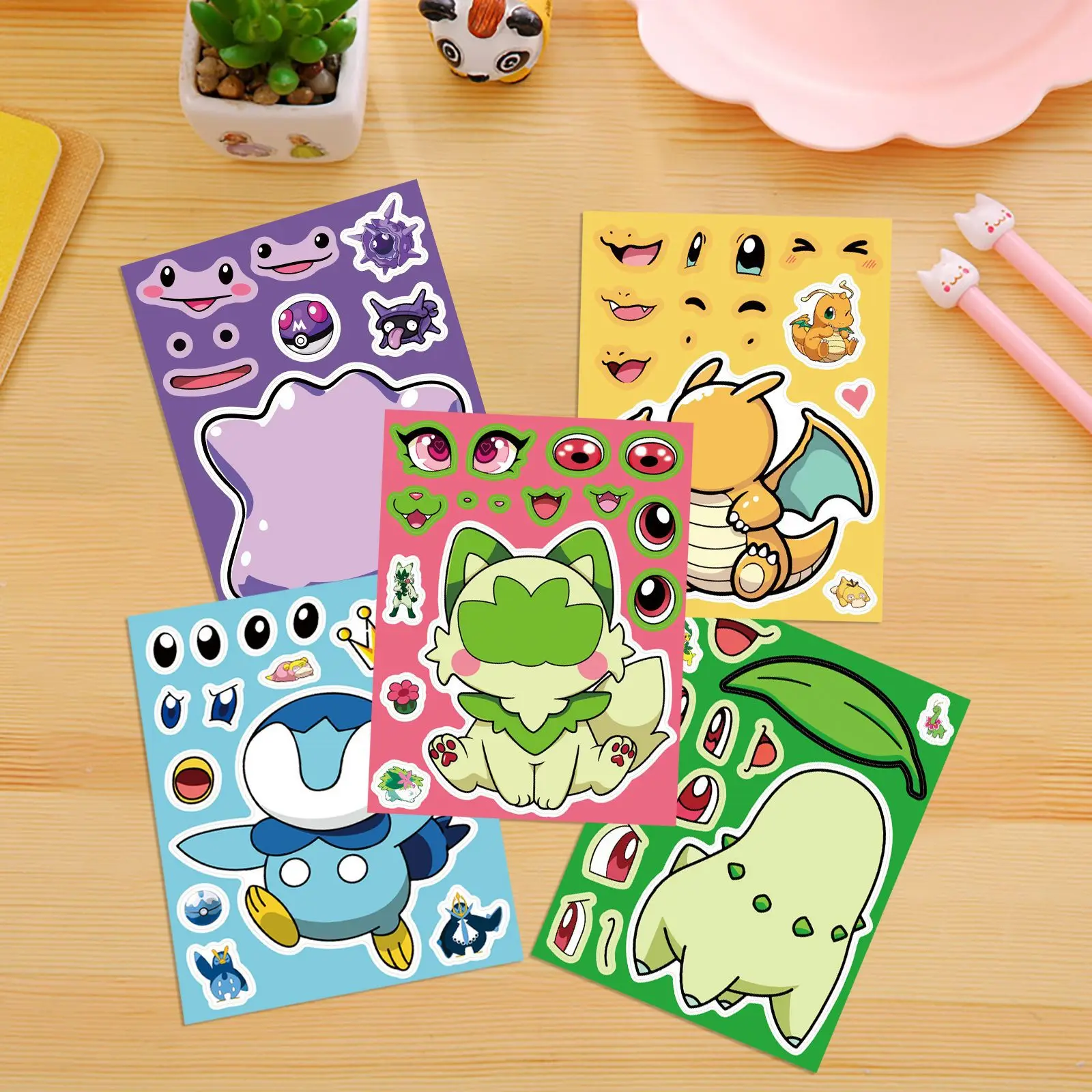 8/16 Sheets Cartoon Anime Character Make a Face Sticker Children's Toy Puzzle Sticker Phone Notebook Luggage Waterproof Decals