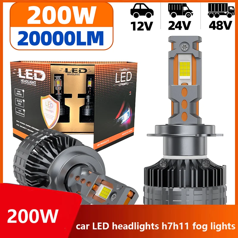 Real 4 copper tube cooling super bright 200W car led headlight h7h11 fog lamp led headlight h4 12v24v