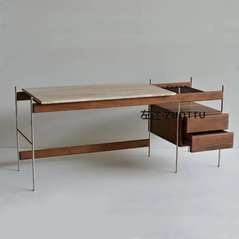 Simple stainless steel writing desk industrial wind computer desk retro with locker desk