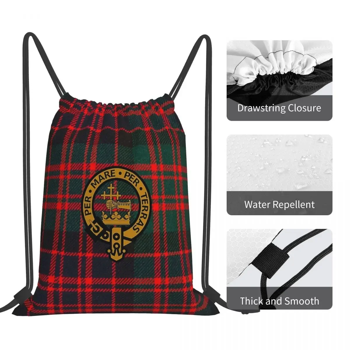 Modern MacDonald Clan Tartan With MacDonald Clan Crest Backpacks Portable Drawstring Bags Sports Bag BookBag For Travel School