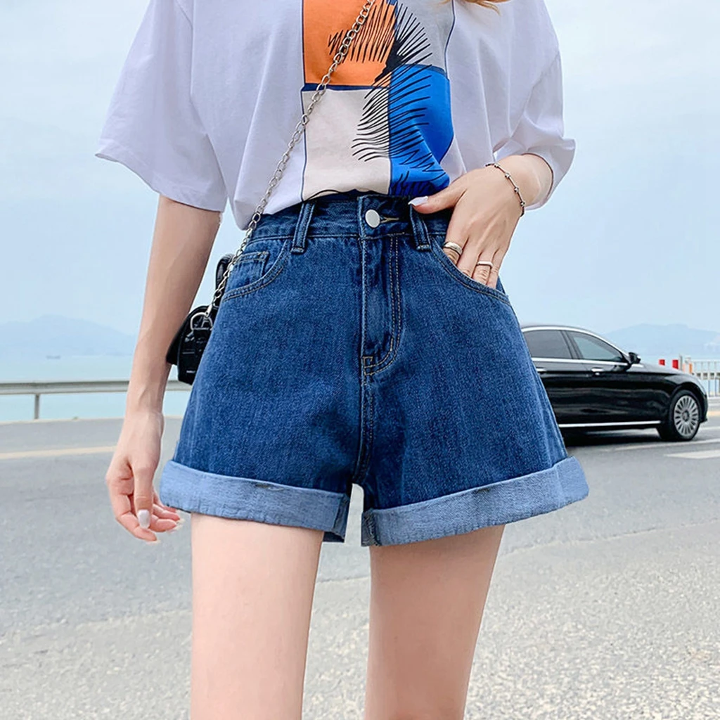 Summer Women Ripped Washed Hole Hight Waist Wide-leg Denim Pants Short Bermuda Pant Casual Tassel Tight Stitch Street Pants