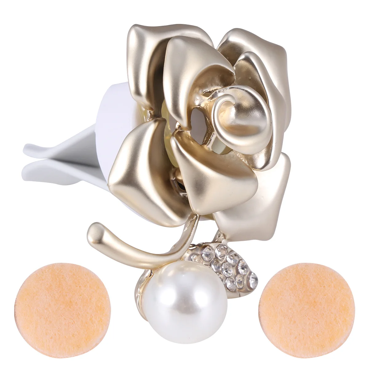 

Golden Rose Shape Car Perfume Clip Rhinestone Pearl Vent Clip Aromatherapy Diffuser Car Vent Decoration Auto Dashboard Charm