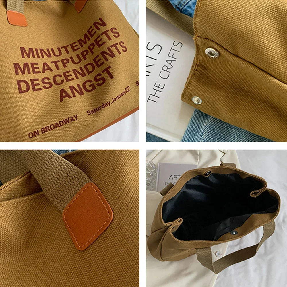 Ins Niche Canvas Tas Voor Vrouwen 2022 Nieuwe Brief Hit Kleur Schoudertas Vrouwelijke Grote Capaciteit Boodschappentas Vintage Gesp handtassen