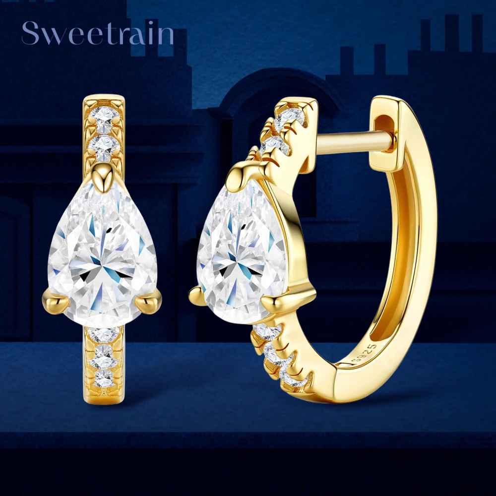 

New 1CT Pear Oval Heart Moissanite Earrings for Women 18K Gold Plated 925 Sterling Silver Huggies Hoop Earring Fine Jewelry