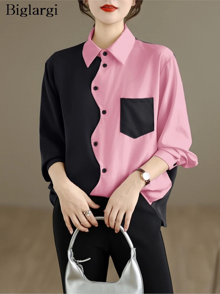 

Oversized Autumn Shirts Women Print Irregular Patchwork Fashion Ladies Blouses Casual Loose Long Sleeve Woman Shirts Tops