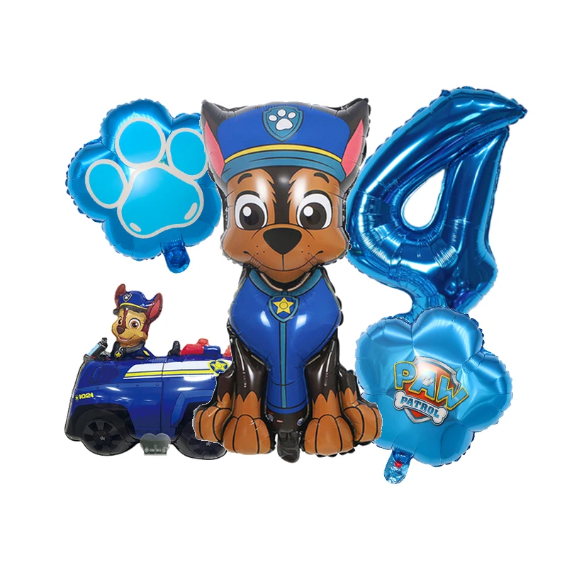 Juego de globos digitales con decoración de cumpleaños de la patrulla canina de dibujos animados, 5 uds., Chase Marshall Skye, bola de aluminio,