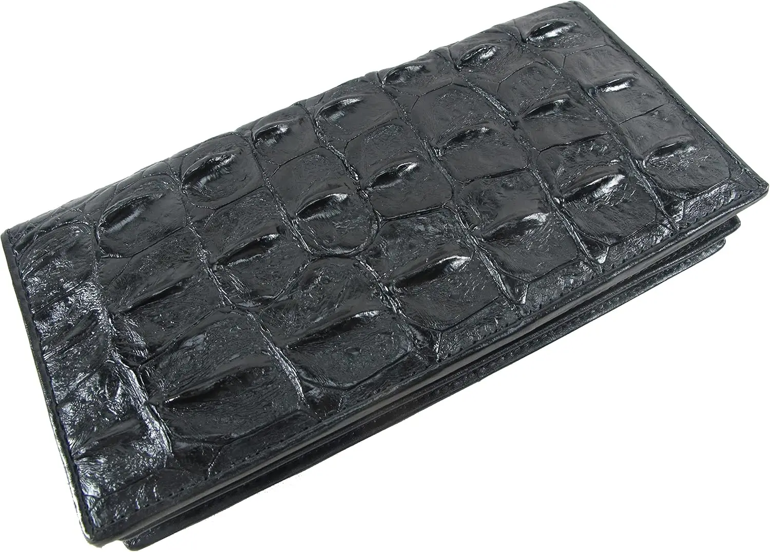 Portefeuille long en cuir véritable de crocodile/alligator avec motif carreaux