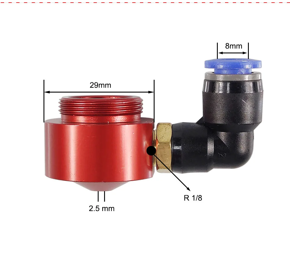HUNST Luftdüse für Dia.20 FL38,1 mm Fokuslinse, kurze CO2-Düse mit Anschluss für Laserkopf bei CO2-Laserschneidemaschine – Detail 3