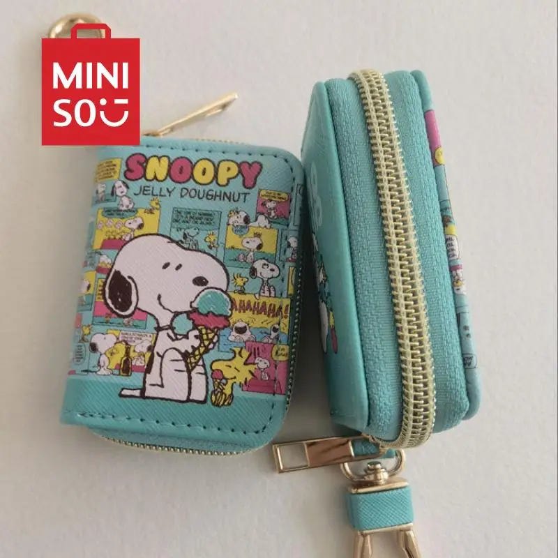 Kawaii Snoopy Car Key Bag Mision Anime Cartoon Pu Leather Zipper Style Handheld Change Coin Bag Birthday Halloween Gift Girls