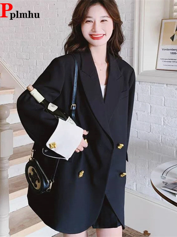 Korean Loose Women\'s Blazer Black Classic Suit Jackets Fashion Double Breasted Outerwear Elegant Luxury Spring Fall Coats