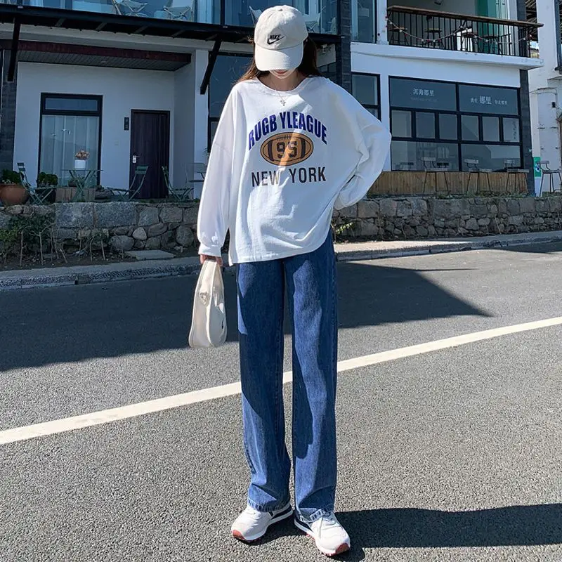 High Waisted Jeans for Women's 2024 Spring and Autumn New Slimming and Loose Fitting Straight Leg Wide Leg Pants