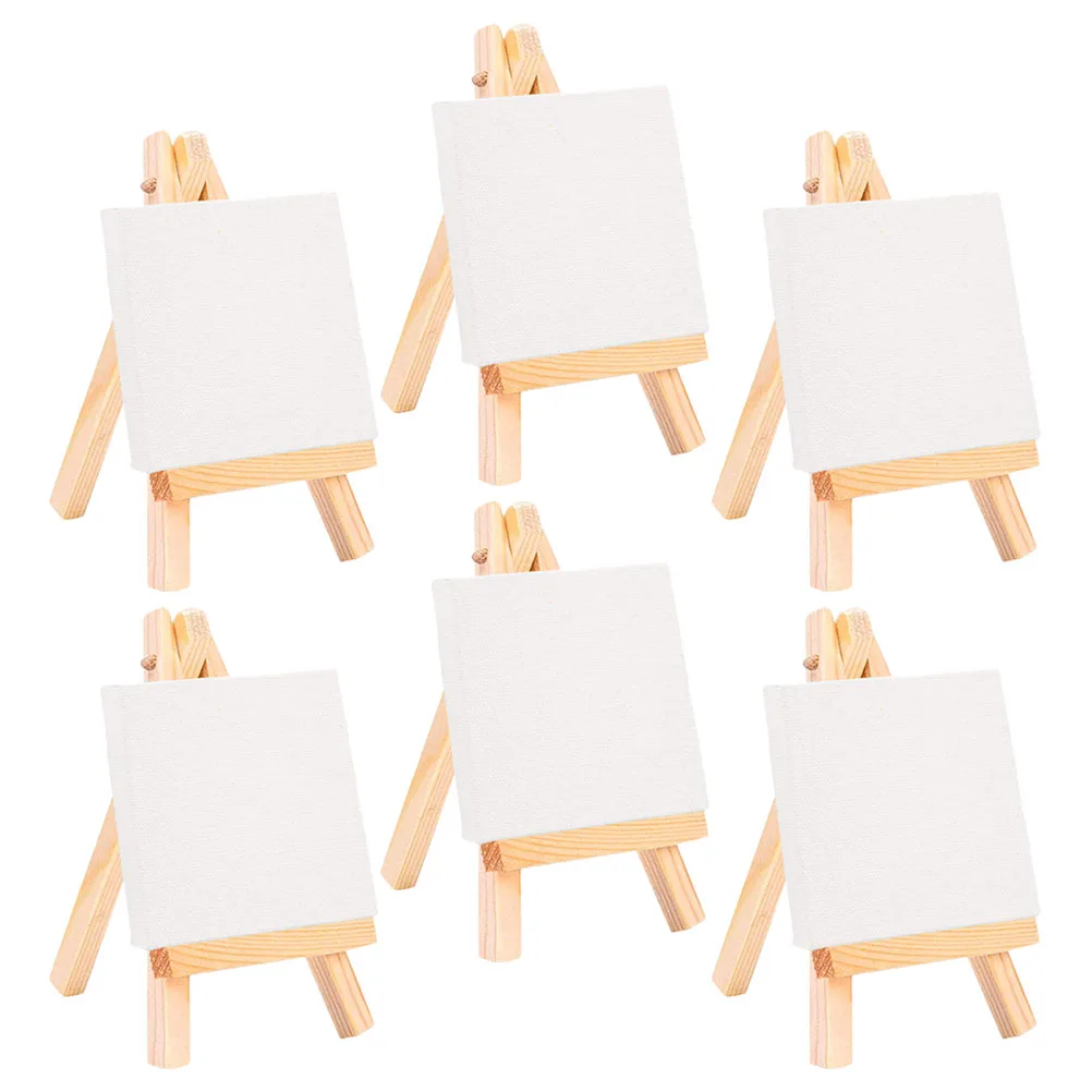 

6 Sets Mini Easel Oil Painting Tools 7x12 5 Frame 8x8 Canvas Stretched Firm Triangle Structure Wooden Craft Kids Art Student