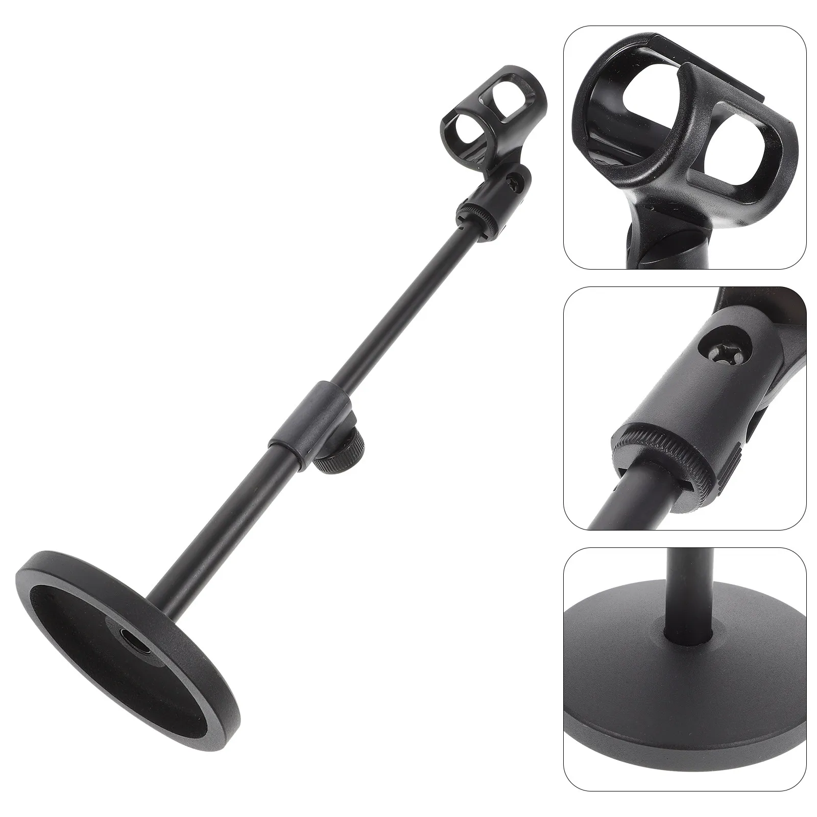 Metal Round Disc Desktop Microphone Stand Adjustable Height 260-360mm Heavy Base Table Mic Holder for Home Studio Recording