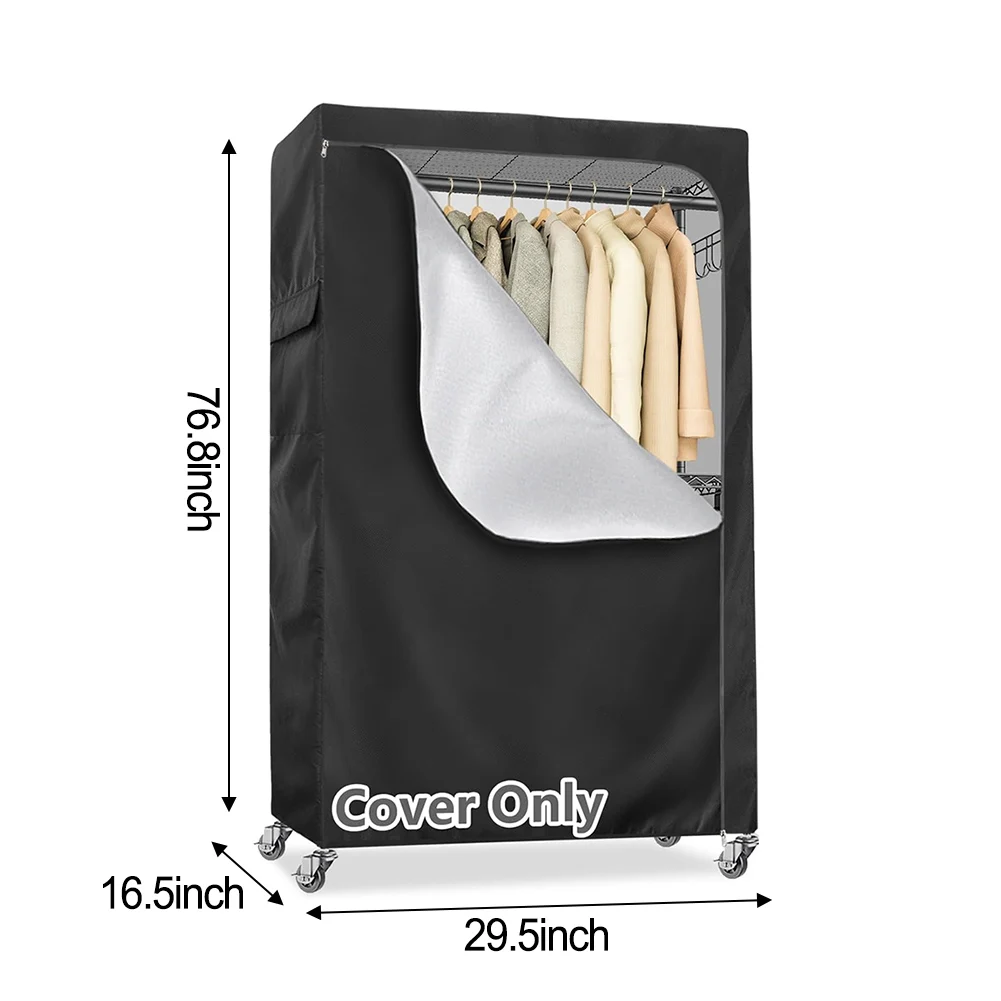 Heavy Duty Garment Rack Cover Waterproof Dustproof 210D Oxford Cloth with Secure Fit and Side Storage Pockets for Clothes