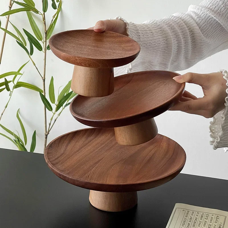 Wooden High-Foot Cake Stand Dessert Display Tray Jewelry Plate Home Decor Afternoon Tea Fruit Snack Serving Platter 3 sizes