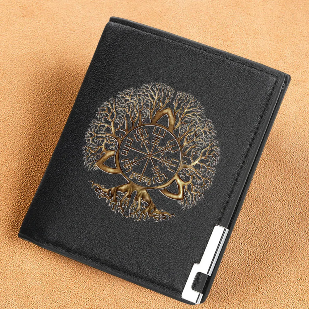 New Arrivals Fashion Viking World Tree Printing Pu Leather Wallet Men Women Billfold Credit Card Holders Short Purses