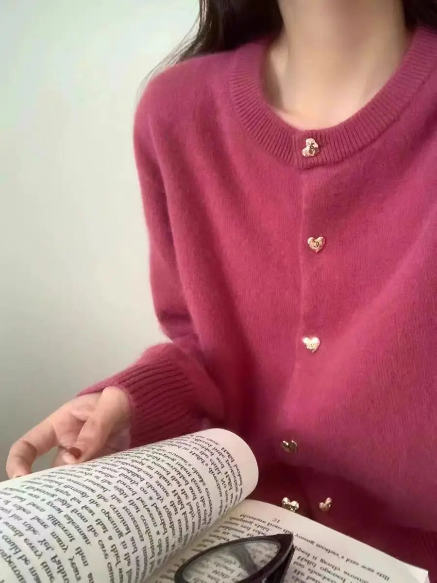European goods knitted cardigan women's 100% wool sweater autumn and winter soft high-end cashmere sweater jacket