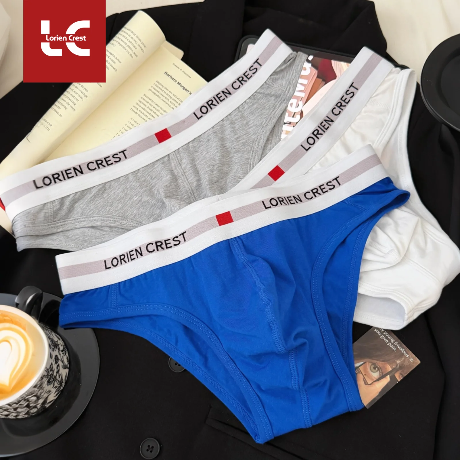 Underwear - 3枚セット、ローウエスト、メンズ、純綿、伸縮性、セクシー、ゆったり、通気性、夏用、パンツ、ヘッドバンド、下着、綿製ブリーフ