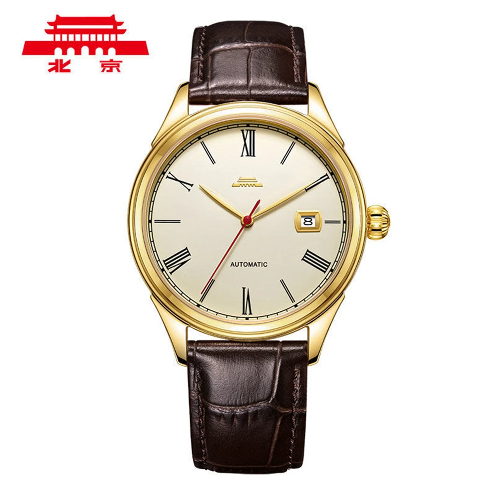 

Beijing Watch Automatic Vintage 40mm Dress Watch Men 1963 Retro Mechanical Wristwatches Golden Stainless Steel Waterproof Clocks