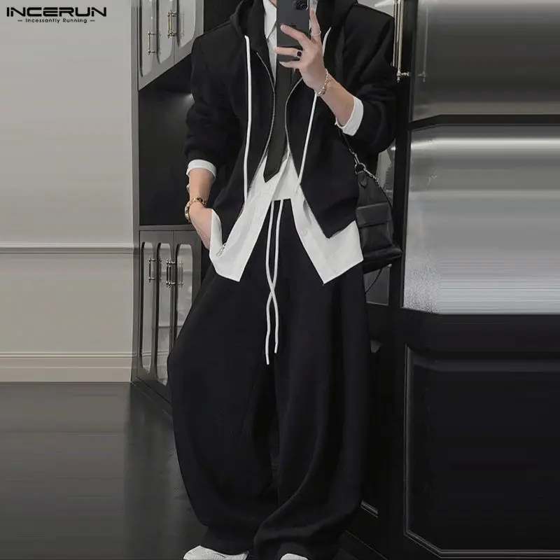 

INCERUN мужские комплекты однотонные толстовки и брюки на молнии с капюшоном и длинными рукавами комплекты из двух предметов для тренировок уличная одежда повседневные мужские костюмы S-5XL