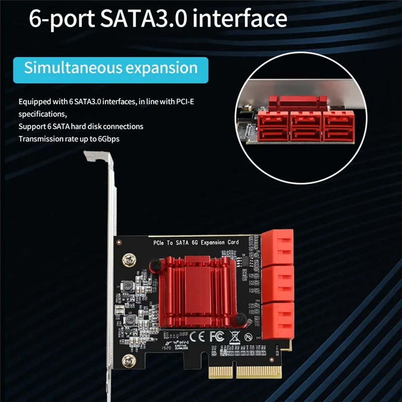 8Cm/12Cm 브래킷이 있는 HDD SSD용 Pcie SATA 컨트롤러 카드 Pcie 4X ~ 6 포트 SATA3.0