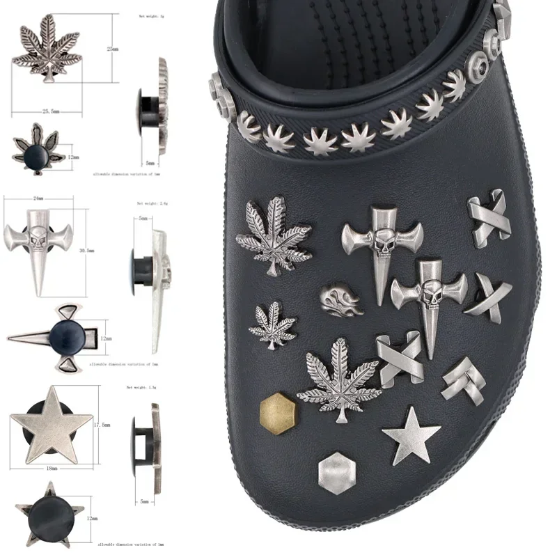 

1pcs Shoes Decorations Halloween Pines Shoe Charms Metal Silvery Detachable Sandals Accessories Rivet Punk Style Pines Pins W-1