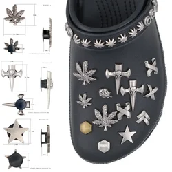 1pcs Shoes Decorations Halloween Pines Shoe Charms Metal Silvery Detachable Sandals Accessories Rivet Punk Style Pines Pins W-1