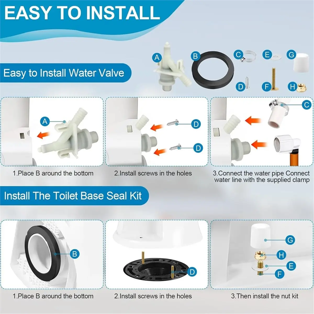 

【50% OFF】385311641 RV Toilet Water Valve with 385311652 Seal for 300 301 310 320 and Sealand Toilet, RV Toilet Parts