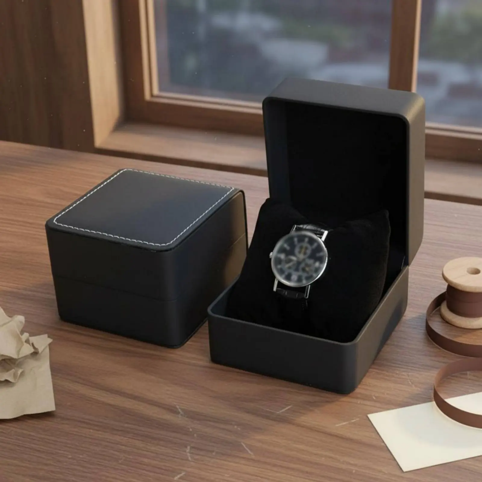 PU Leather Watch Box Removable Pillow Wristwatch Storage Case PU Leather Watch Holder Multifunctional Wristwatch Display Holder