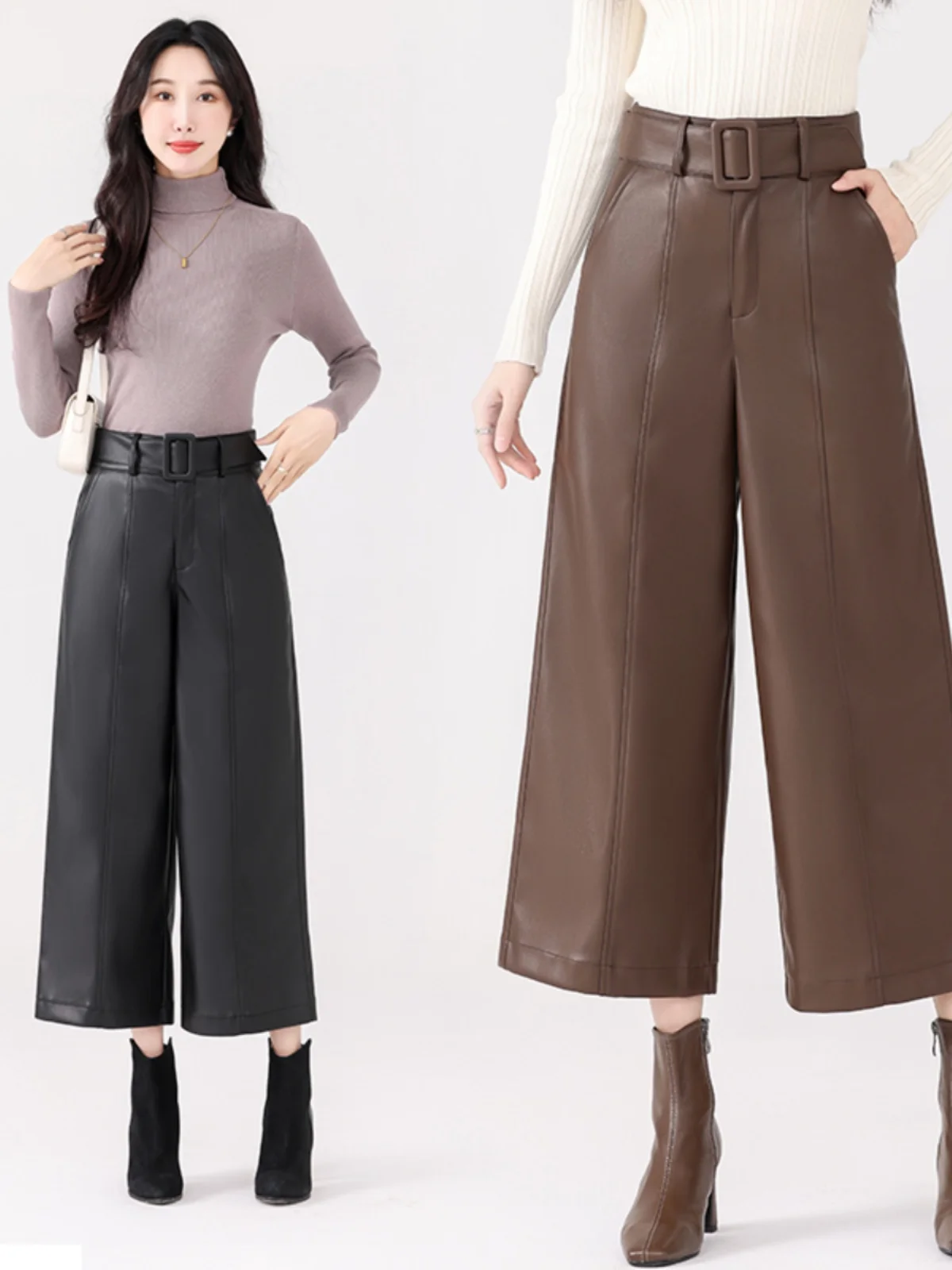 

Широкие брюки Ning Bla, удлиненные, повседневные, свободные, модные, женские, осенне-весенние, с высокой талией, прямого кроя, из кожи