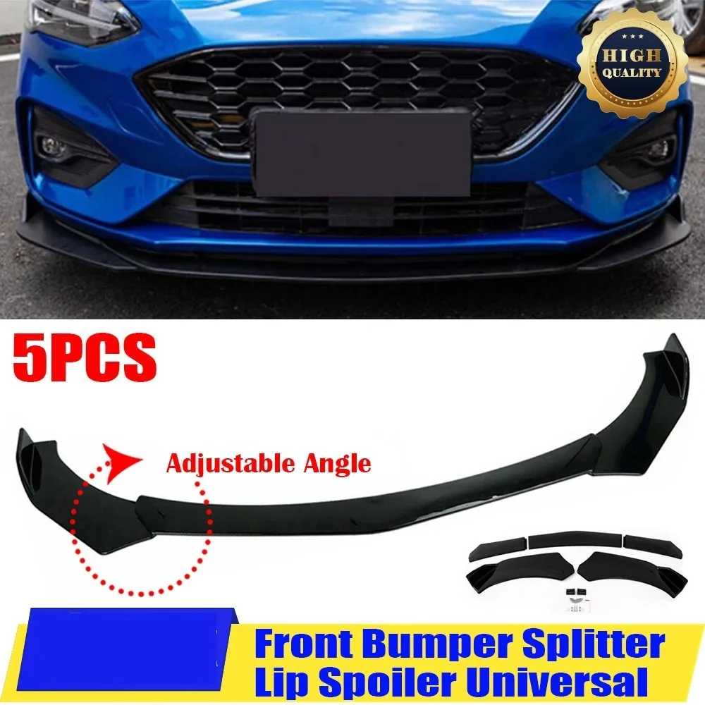 Universal Gloss Black Car Front Bumper Protector Lip Splitter Spoiler Body Kit 5-Piece Split Front Bumper Lip With Corner Guards