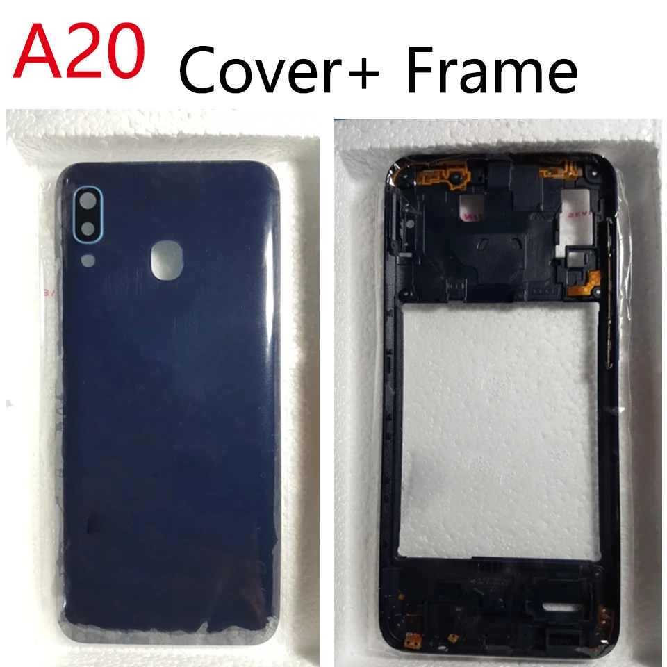 

For Samsung Galaxy A20 A205 SM-A205F A205DS Housing Middle Frame+Battery Back Cover Rear Cover With Camera Lens Replacement
