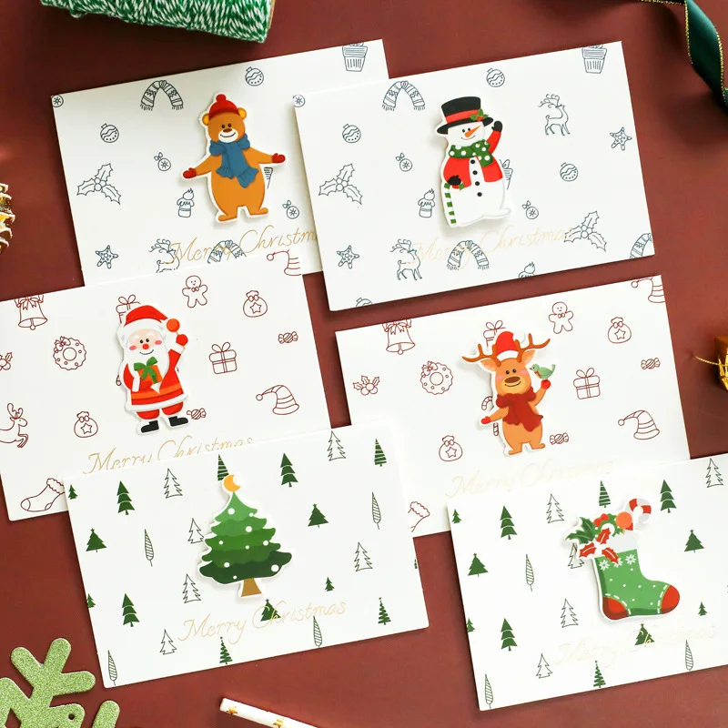 

Christmas Stickers Greeting Card Cartoon Cute Happy Holidays Small Card Christmas Eve Thanksgiving Thank You Gift Message Card