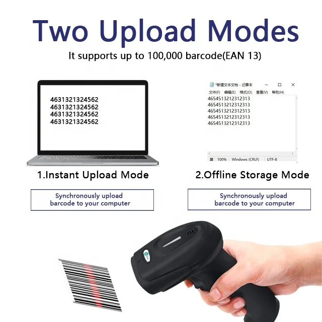 Barcode Reader Portable 1D 2D Usb Wireless Barcode Scanner Support Screen Scanning 1megapixel