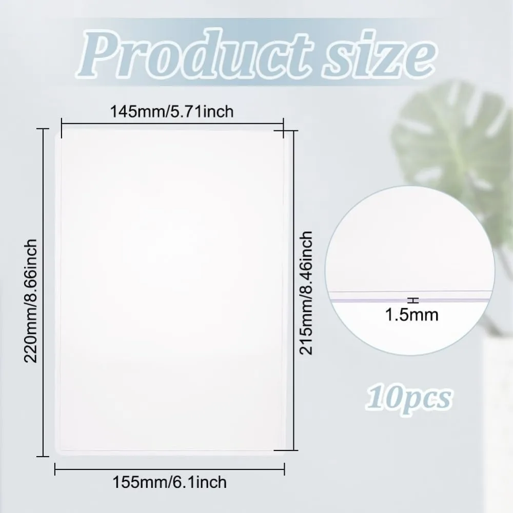 10 Pack PVC Plastic Sheet Protectors 8.6x6 Inch Hard Clear Poster Protectors Sleeves A5 Plastic Document Protector