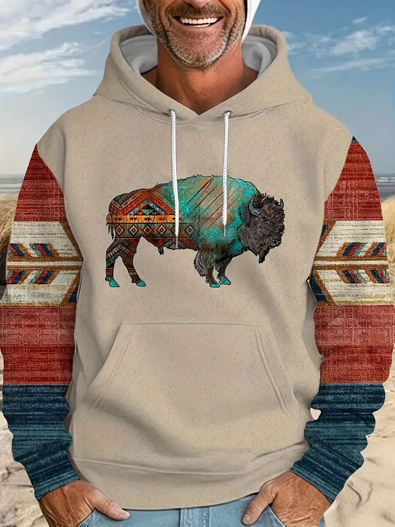 

New men's digital 3D full-body printed long-sleeved hoodie, street cool, trendy and comfortable kangaroo hoodie