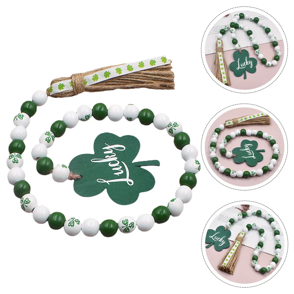 Welcome Home Decorations Irish Day Beads Garlands Wood with Tassels Decorate Green Ornaments