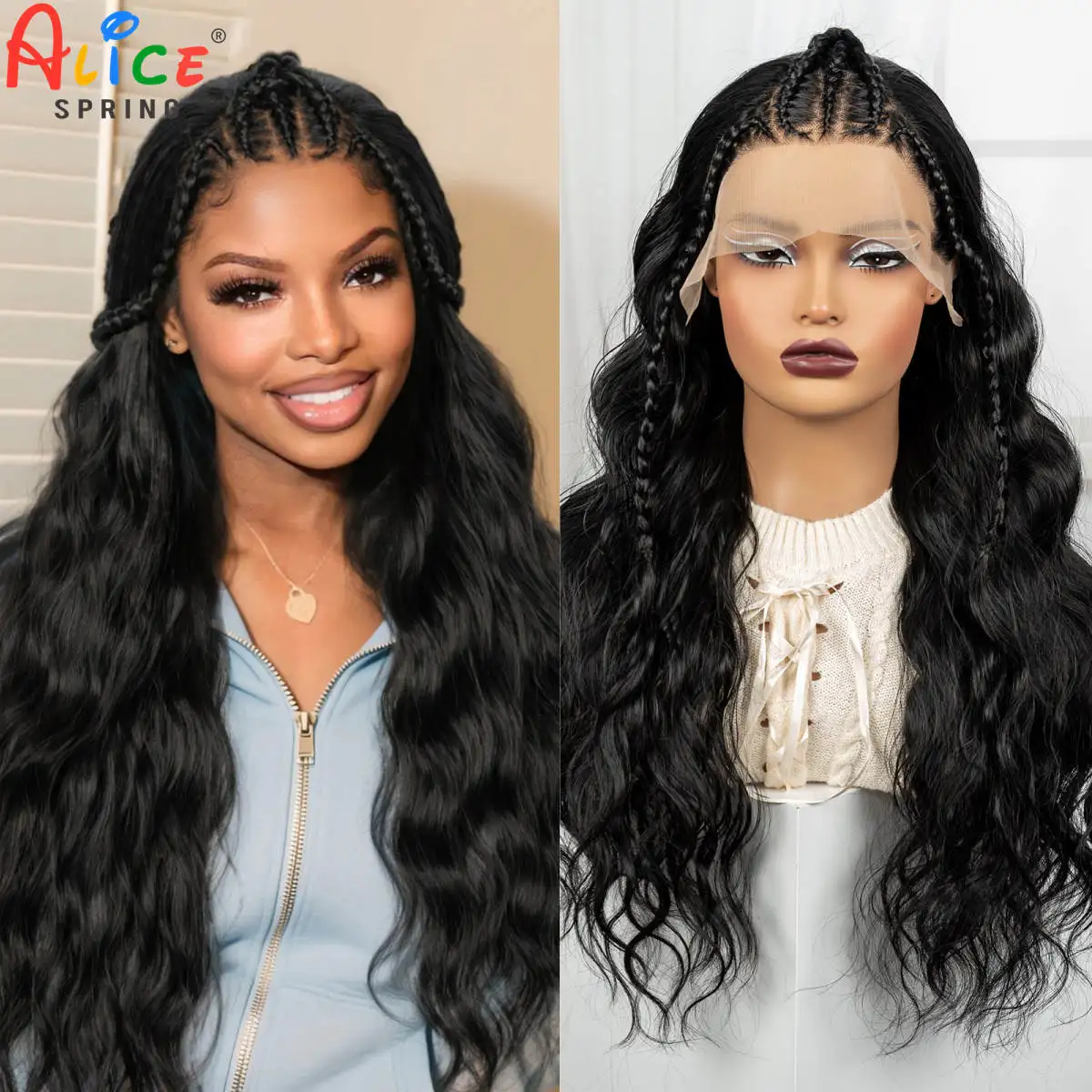 

13x4 Кружевные фронтальные парики с объемными волнами и косами ручной работы 26 дюймов Синтетические волнистые бразильские парики из волос Remy для чернокожих женщин