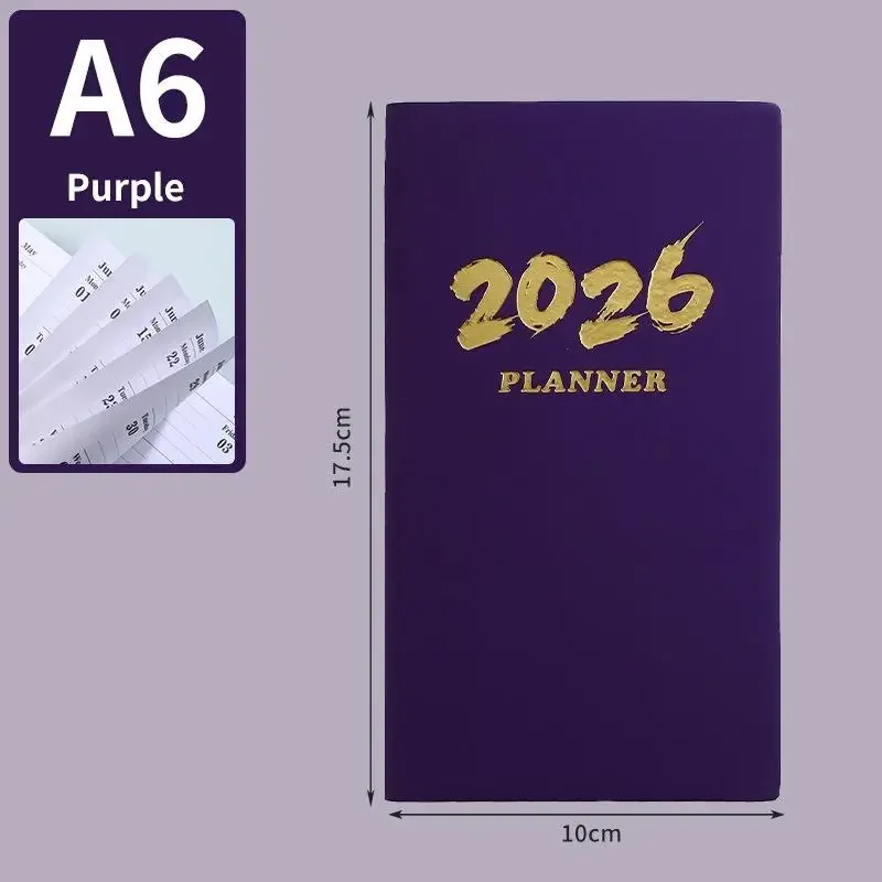 

(CCA4)1Pc A6 Specification 2026 English Calendar Book, 64 Sheets 128 Page Leather Calendar Book, 365 Day Daily Plan Book