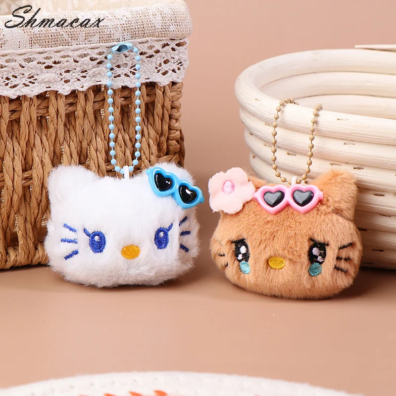 Sunglasses Hello Kitty Plush Pendant Kawaii Sanrio KT Cat Stuffed Doll Keychain Car Key Ring Backpack Bag Decor