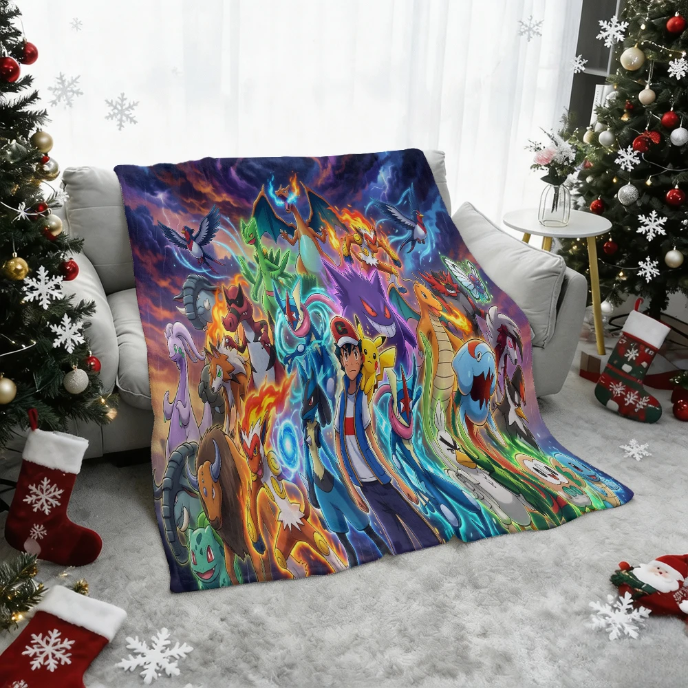 Pokemon Ash Pikachu Charizard Gengar Flannel Throw Blanket Soft Warm Sofa Bed Blanket Anime Fans Home Gift