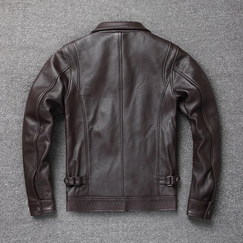 2025 New Clothes Men's Top Leather Coat Dark Brown Slim Fit Short Large Size Motorcycle