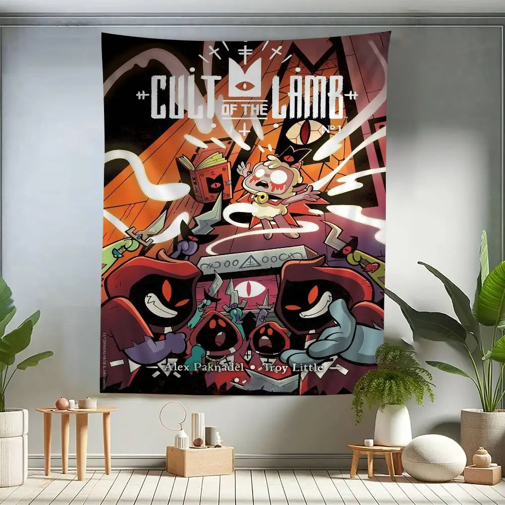 C-Cult Of The Lamb Game Hanging Bohemian Tapestry Cheap Hippie Wall Hanging Wall Tapestries Mandala Wall Hanging Home Decor