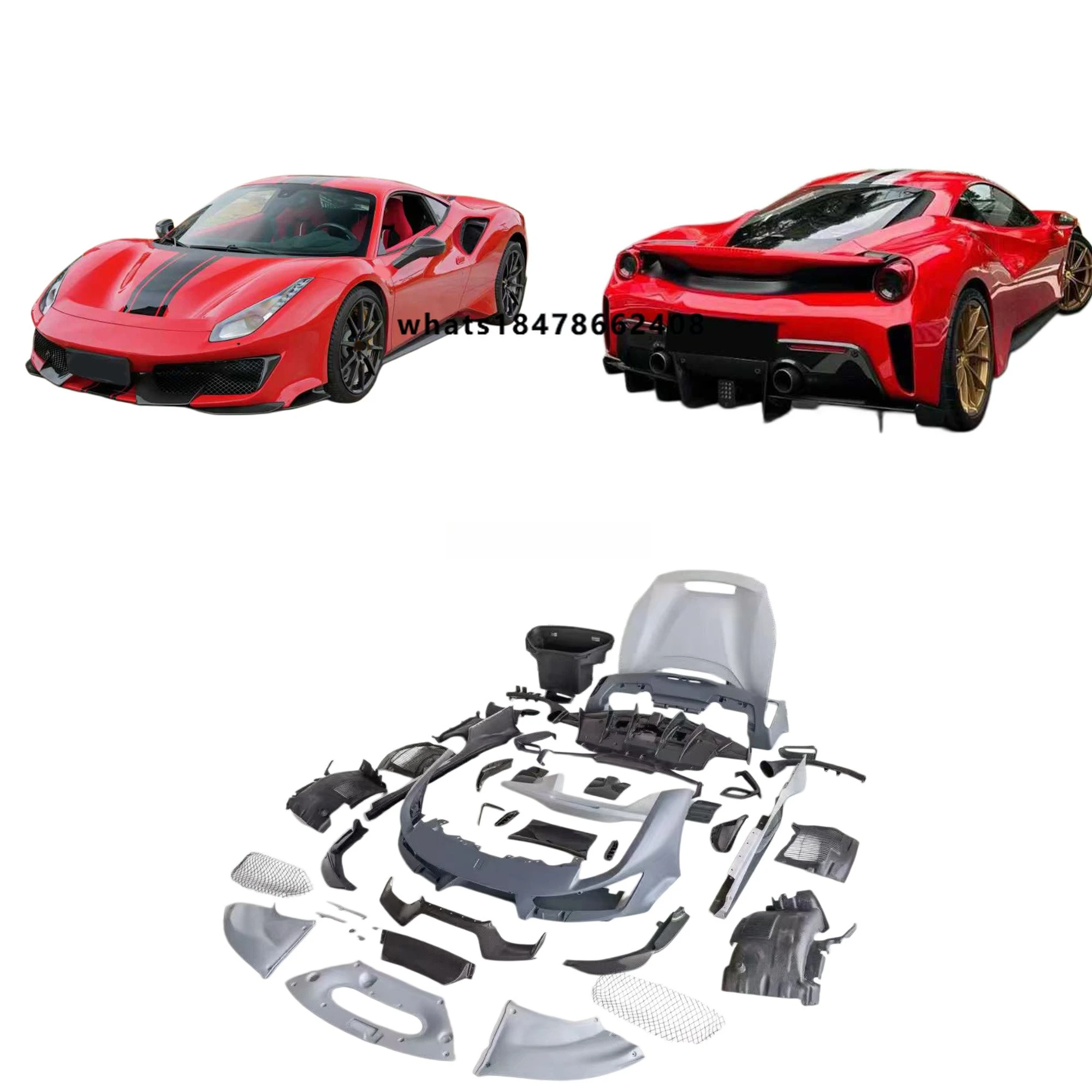 For Ferr-ari 488 Carbon Fiber Body Kit 488 Pista-style Front and Rear Bumpers Spoilers Hood 488pista Body Kit