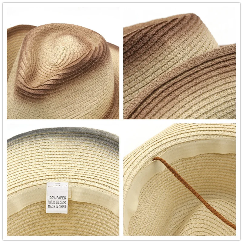 Hat Panama Retro Straw Cowboy Summer Hats for Women Men Fedora Wide Brim Belt Decorate British Style Jazz Sombrero Cap