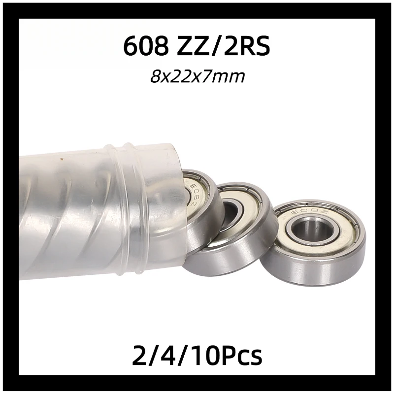 2/4/10Pcs 608 ZZ Metal Shield / 2RS Rubber Sealed Chrome Steel Deep Groove Mini Ball Bearings for Skateboard Scooter RC Model 3D
