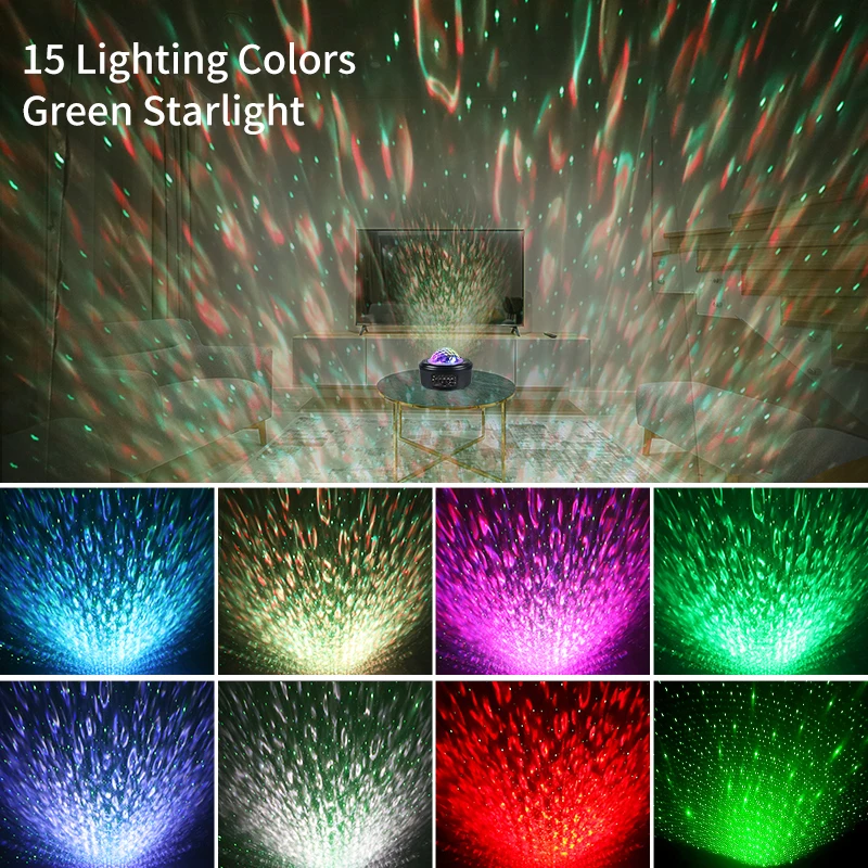 HCWE Sterprojector Afstandsbediening Kleurveranderende muziek voor luidspreker Timer Ocean Wave LED-nachtlampje Lamp voor baby/kinderen