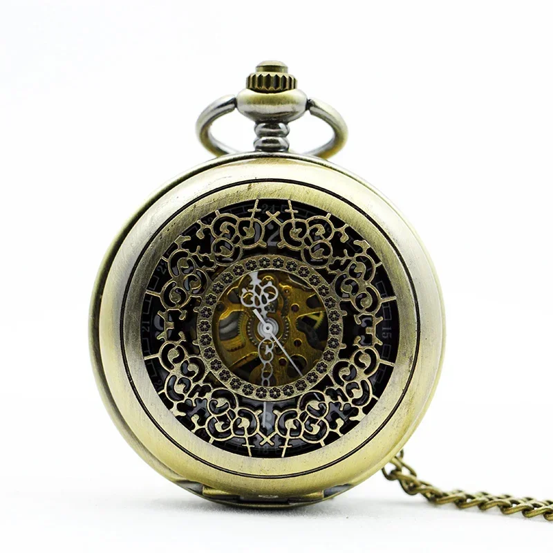 

Mechanical Hollow Skeleton Vintage Pocket Watch Automatic Arabic Numerals Display Chain Necklace Pendant Gift