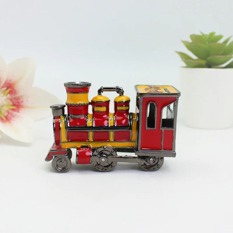 

SHINNYGIFTS Train Enamel Jewelry Box - Hand-Painted Antique Trinket Organizer with Hinged Lid, Vintage Home Decor